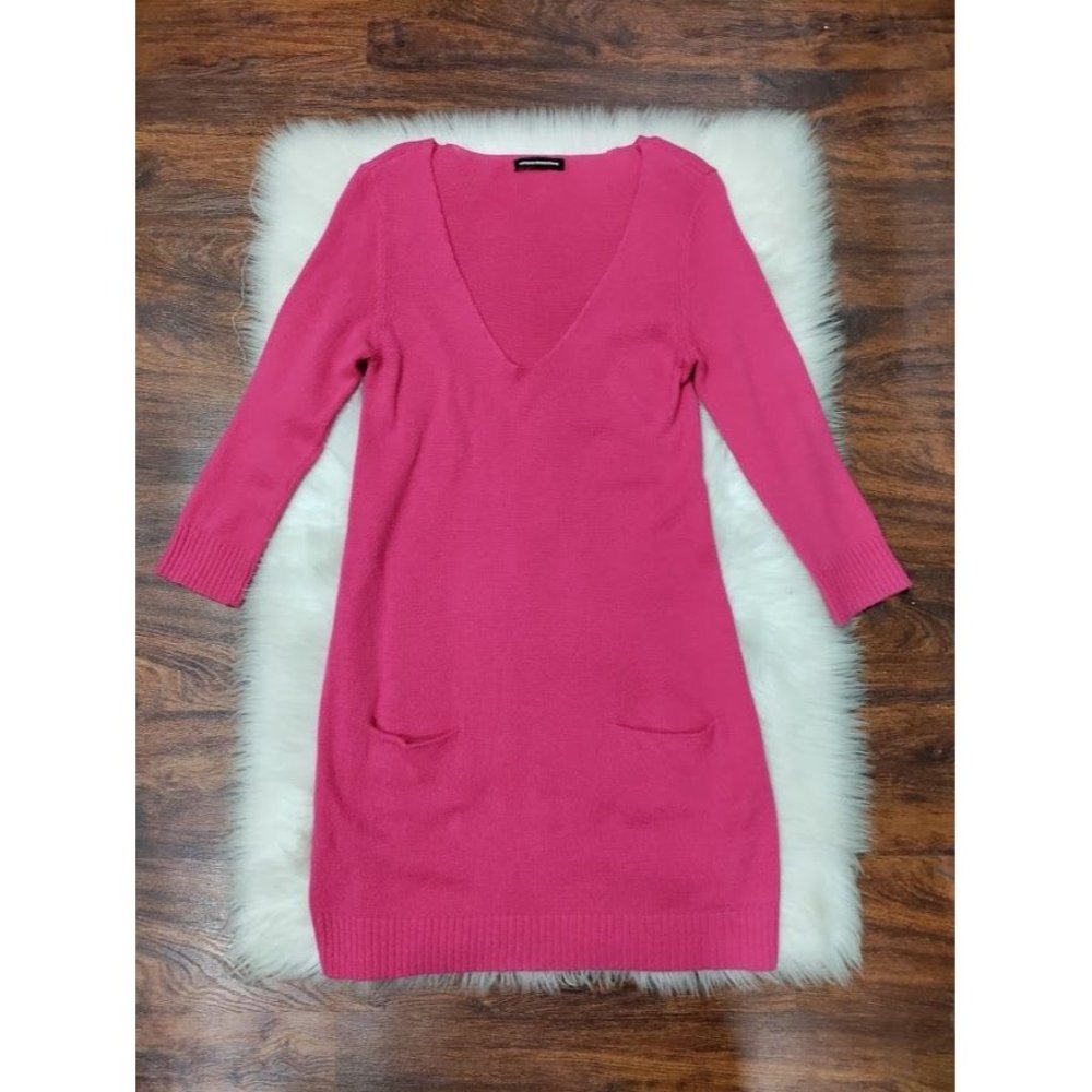Express Design Studio Long Sleeve Ribbed Knit Mini Dress Hot Pink Women's M / S - Picture 6 of 14